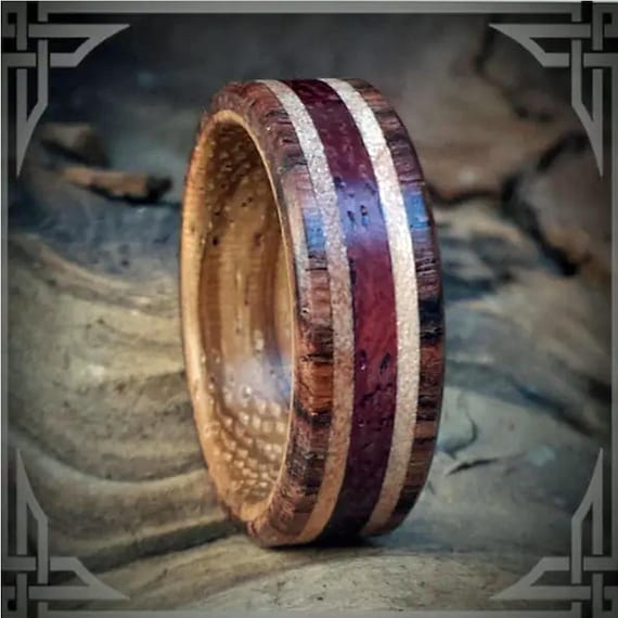Handmade Purple Heart Wood Ring: Cocobolo, Maple & Zebra Wood Core