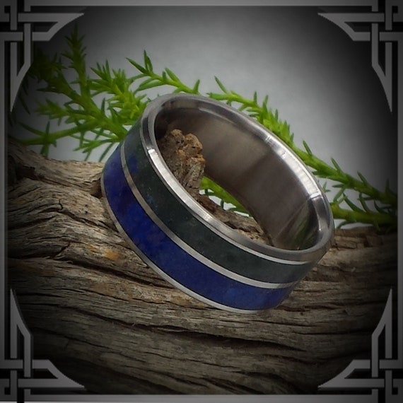 Titanium Ring with Bloodstone & Lapis Lazuli Inlay, Made in Canada