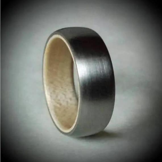 Brushed Titanium Ring with Maple Wood Core,
