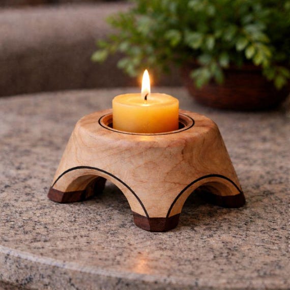 Handmade Western Maple Tea Light Holder, Mahogany Base, Black Inlay, Made in Canada