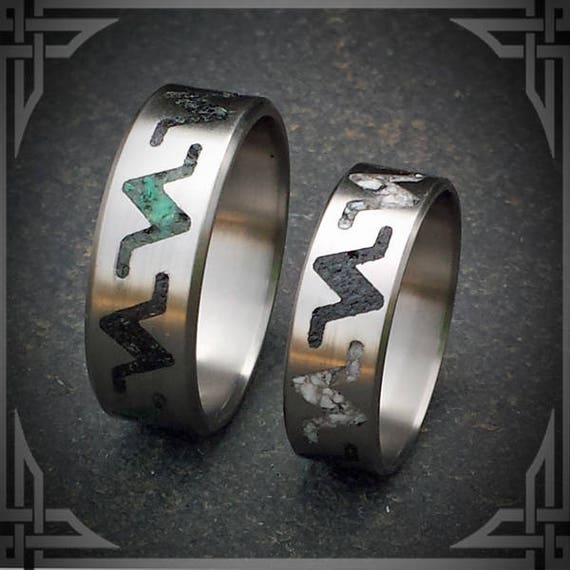 Green, Black & White Jade in Titanium. Jewelry, Any Occasion. Men's Wedding Bands, Wedding Rings