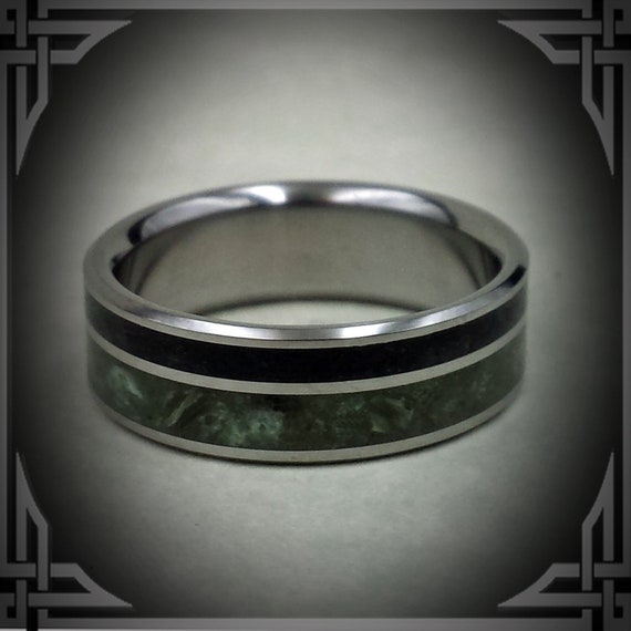 Green & Black Jade in Titanium. Jewelry, Any Occasion. Men's Wedding Bands, Wedding Rings