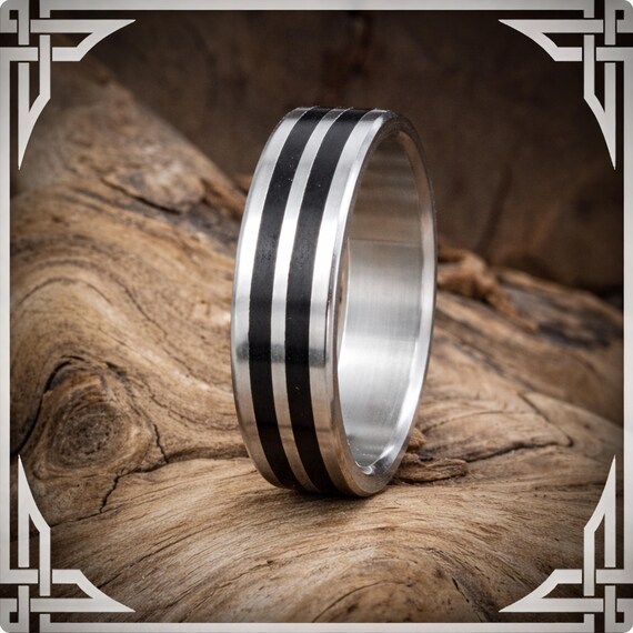 Titanium Ring with Black Jade Double Groove Inlay. Jewelry, any occasion, Made in Canada