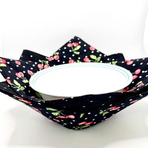 Handmade Red Cherries Microwave Bowl Cozy: Reversible Cotton Potholder