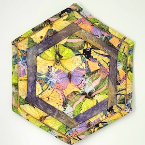 Butterfly Hot Pad: Floral Hexagon Trivet, Insulated 10&quot;