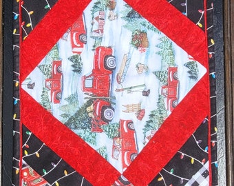 Red Christmas TruckTable Runner  - 46 x 14 old truck table runner, Christmas, Holidays, Kitchen decor, dining room decor