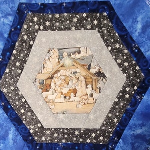Handmade Christmas Nativity Table Topper: Quilted Hexagon Centerpiece