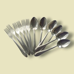 Vintage Aluminum Cutlery Set of 6 pairs Spoons and Forks, Soviet soup spoons, retro aluminum flatware, farmhouse kitchen