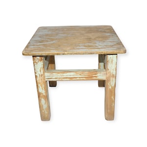 Vintage Wooden Stool, Shabby Teal Foot or Milking Stool, Flower Pot Stand