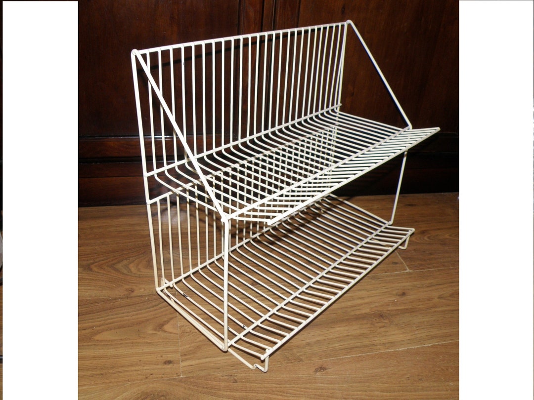 Vintage White Dish Wire Dryer Rack, Desktop Metal Enameled Wire Dish ...