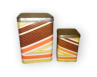 Vintage Tin Canisters set of 2, USSR Kitchen Storage Tins, Soviet tin food containers, Country Kitchen Photo props