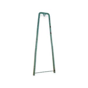May include: A teal blue metal clothes rack with a rectangular frame and a horizontal bar at the bottom. The rack is designed to hold clothes or other items.