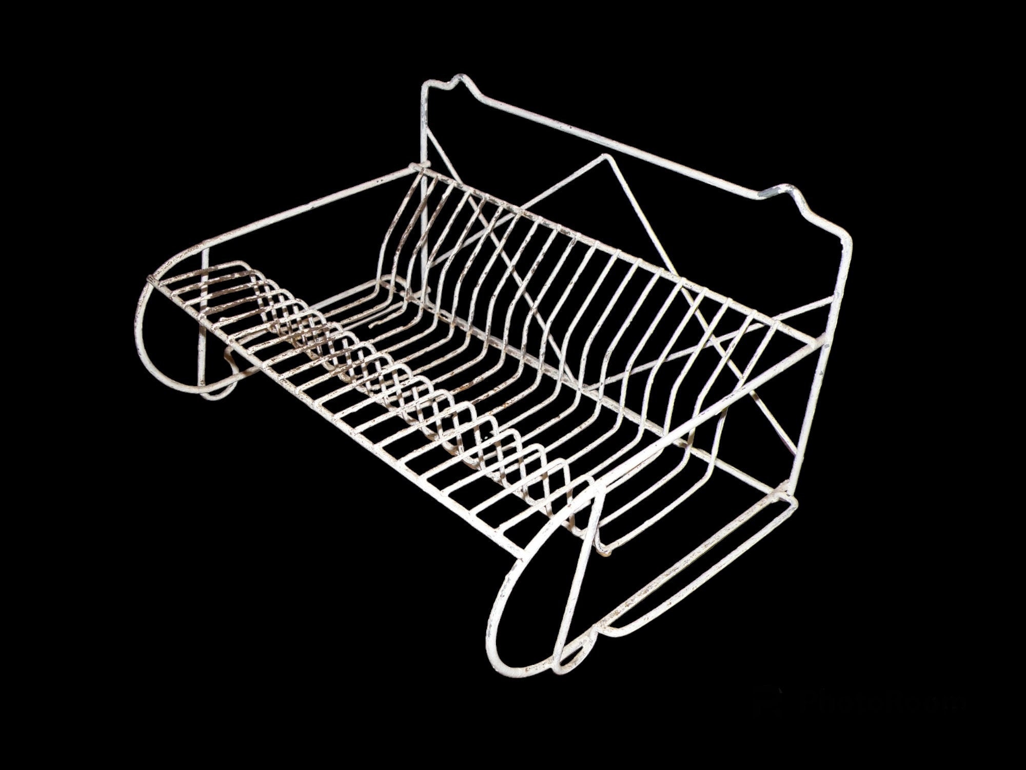 Vintage White Dish Wire Dryer Rack, Desktop or Wall Hanging Metal ...