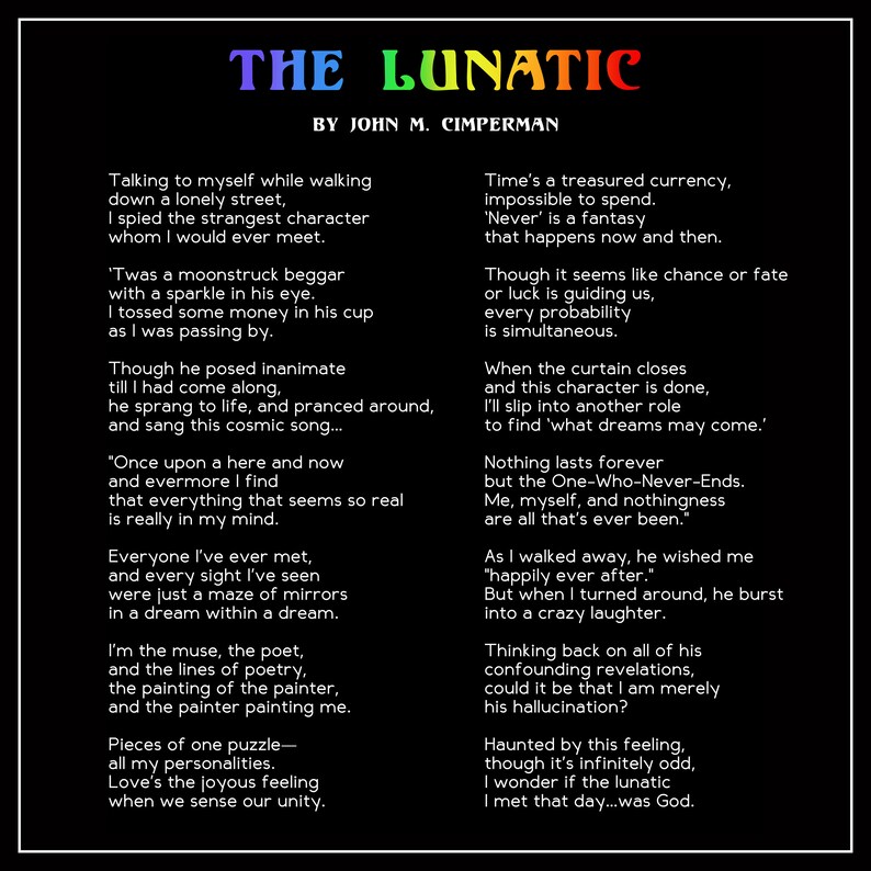 THE LUNATIC Poem Art Print by John M. Cimperman - Etsy