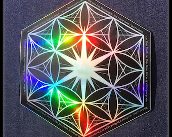 STARSEED 5" Holographic Sticker (Flower of Life, Sacred Geometry, Metatron's Cube)