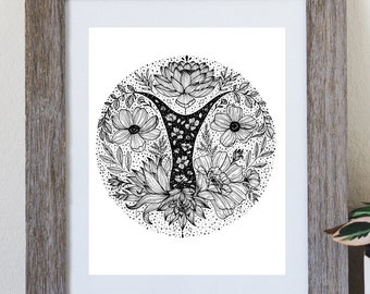 Womb in Bloom || Digital Print || Floral Line Art