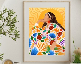 Day Dreaming Goddess| Digital Art Modern Print | Colorful Woman