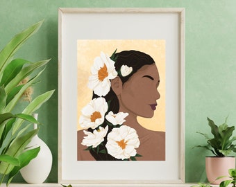Flower Power | Woman with Peonies | Digital Modern Art Print