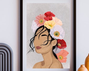 Flower Power | Asian Woman with Hair of Florals| Digital Modern Art Print