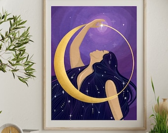 Mystic Moon Goddess | Divine Feminine Digital Modern Art Print