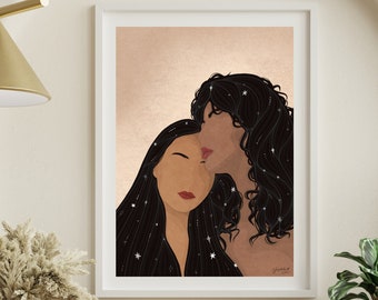 Celestial Sisters | Digital Modern Art Print | AAPI Women