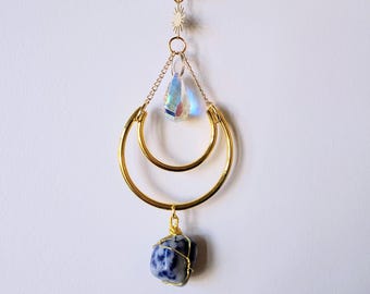 Crystal Moon Sun Catcher | Sodalite, Rose Quartz, Obsidian, Flourite, Agate