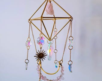Geometric Prism Crystal Sun Catcher || Moon & Stars