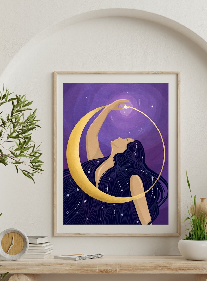 Mystic Moon Goddess | Divine Feminine Digital Modern Art Print - Etsy