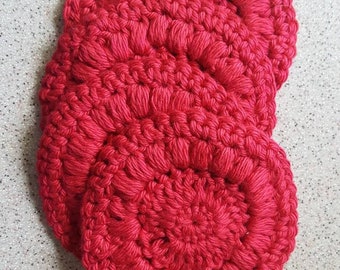 Crochet Face Scrubbies/ Handmade Face Scrubbies/ Reusable/ Eco-friendly/ Ready To Ship/ Red Face Scrubbies