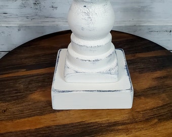White Distressed Farmhouse Style Candle Holder / Rustic Candle Holder / Mantel Decor  / Vignette Decor / Wood Candlestick / Centerpiece