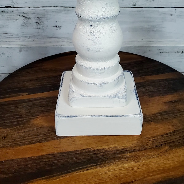 White Distressed Farmhouse Style Candle Holder / Rustic Candle Holder / Mantel Decor  / Vignette Decor / Wood Candlestick / Centerpiece