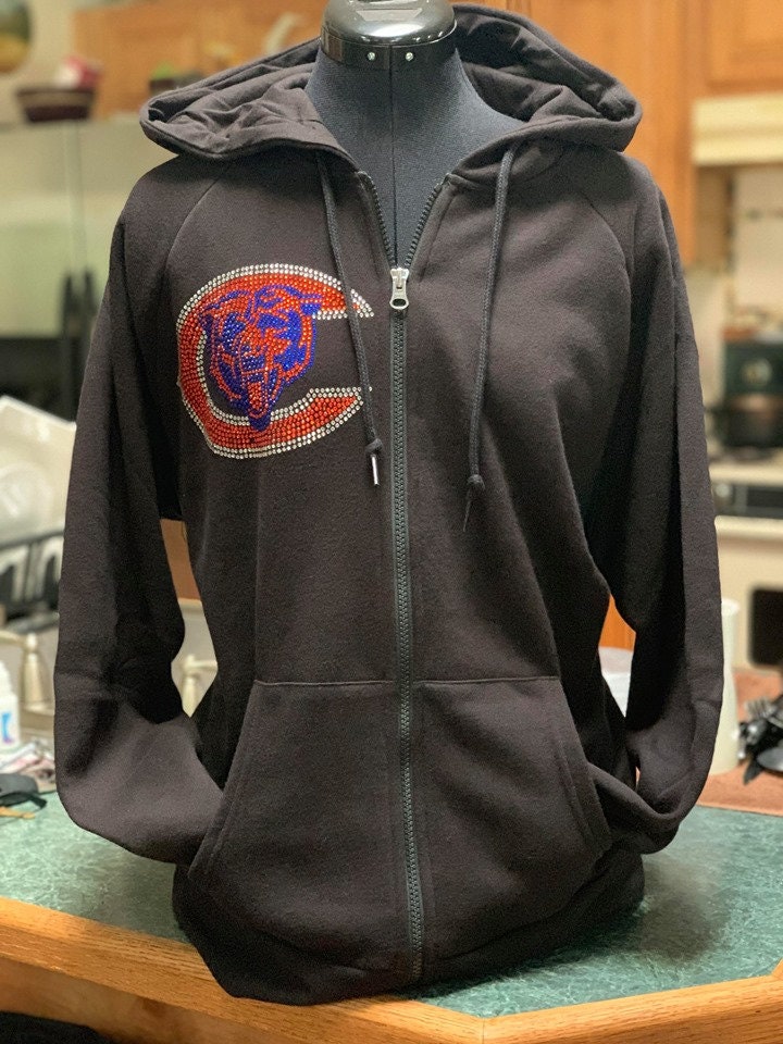 CHICAGO BEARS RHINESTONE Bling Zip up Jacket Hoodie Size
