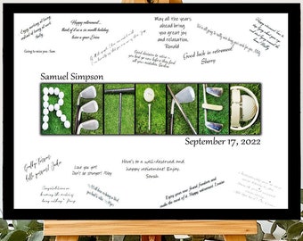 Personalized Golf Retirement Guest Book Alternative Guest Book Sign In, Retired Golfer Gift For Men, Party Welcome Table