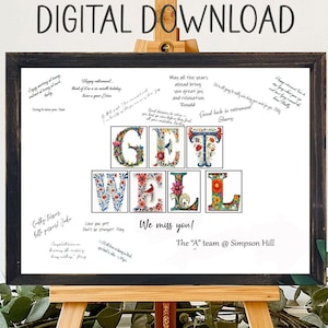 Printable Get Well Folk Art Themed Personalized Card Alternative, Coworker Feel Better, Best Wishes Keepsake