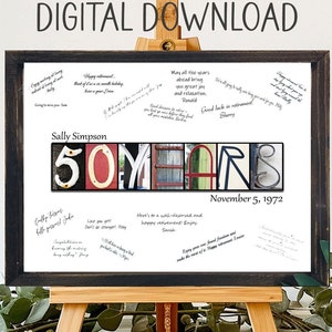 Digitale download, 50 jaar feest gastenboek inloggen, alternatief verjaardagskaart, 50 jaar jubileum, gepersonaliseerd cadeau, afdrukbare download