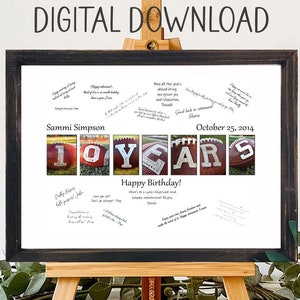 Libro de visitas imprimible, alternativa para fiesta de fútbol de 10 años, tarjeta de cumpleaños única, fiesta de 10.° cumpleaños, 10.° aniversario, años de servicio