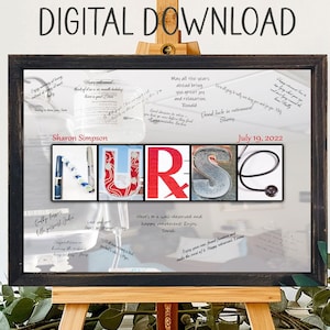 Download digital Enfermeira aposentada, alternativa única, livro de visitas com assinatura, presente de despedida, despedida do grupo, festa de aposentadoria, personalizado