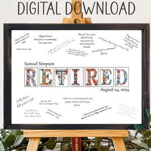 Téléchargement numérique, alternative de livre d'or de fête de retraite d'art populaire floral vintage, cadeau d'adieu de collègue, idée de carte de retraite unique pour elle