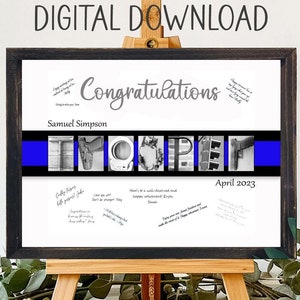 Libro de visitas alternativo único e imprimible de felicitaciones a agentes estatales, letrero de línea azul delgada, obsequio para agentes de policía, ascenso o jubilación