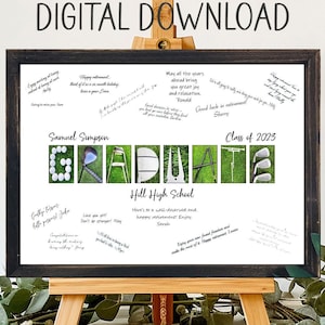 Libro de visitas personalizado para graduación de golf, imprimible y alternativo, fiesta de graduación de 2025, tarjeta de graduación de golfista