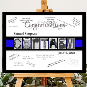 Police Officer Captain Congratulations Unique Alternative Guestbook, Thin Blue Line Sign