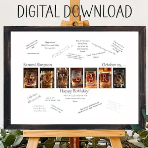 Digitale download, Bourbon 50 Years Party-gastenboek inloggen, alternatief verjaardagskaart, 50 Years Party, gepersonaliseerd cadeau, afdrukbare whisky