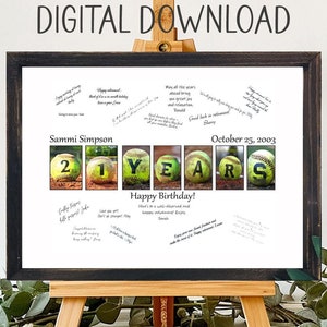 Imprimível, livro de visitas alternativo para festa de 20 anos de softball, cartão de aniversário exclusivo, festa de 20 anos, aniversário de 20 anos, anos de serviço