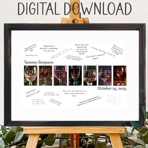 Téléchargement imprimable, verre à vin livre d'or alternatif pour la retraite, cadeau signature, cadeau de retraite pour femme, collègue à la retraite, buveur de vin