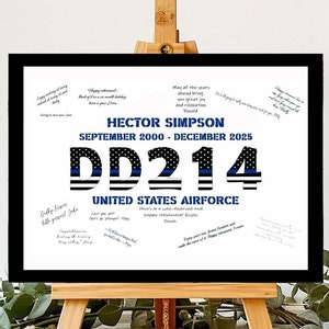 May include: A black framed white sign with a blue and white American flag design. The sign reads "Hector Simpson, September 2000 - December 2025, DD214, United States Airforce".