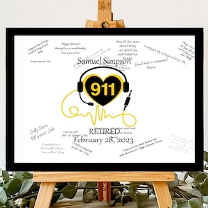 Alternative personnalisée au livre d'or du répartiteur du 911 à la retraite, cadeau d'adieu de départ d'un collègue, fine ligne dorée, invité de fête de départ à la retraite