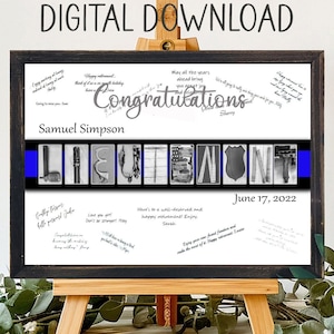 Printable Download Police Officer Lieutenant Congratulations Unique Alternative Guestbook, Thin Blue Line Sign