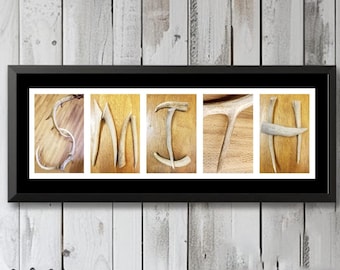 Deer Antler Personalized Name Alphabet Photography Framed Print, Hunting Camp Decor, Gift For Hunter