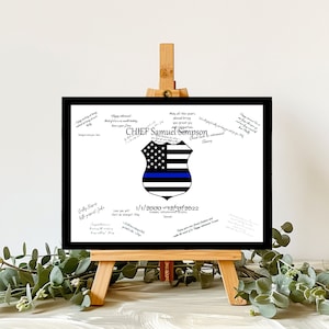 Police Officer Badge Thin Blue Line Flag Personalized Guestbook Alternative, Retirement Goodbye, Police Academy Graduate, New Job Gift idea