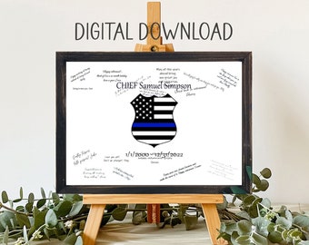 Printable Download Police Thin Blue Line Guest Book Alternative, Personalized Digital Download, Police Academy Graduate, New Job Promotion